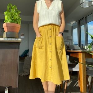 Mustard yellow linen midi skirt